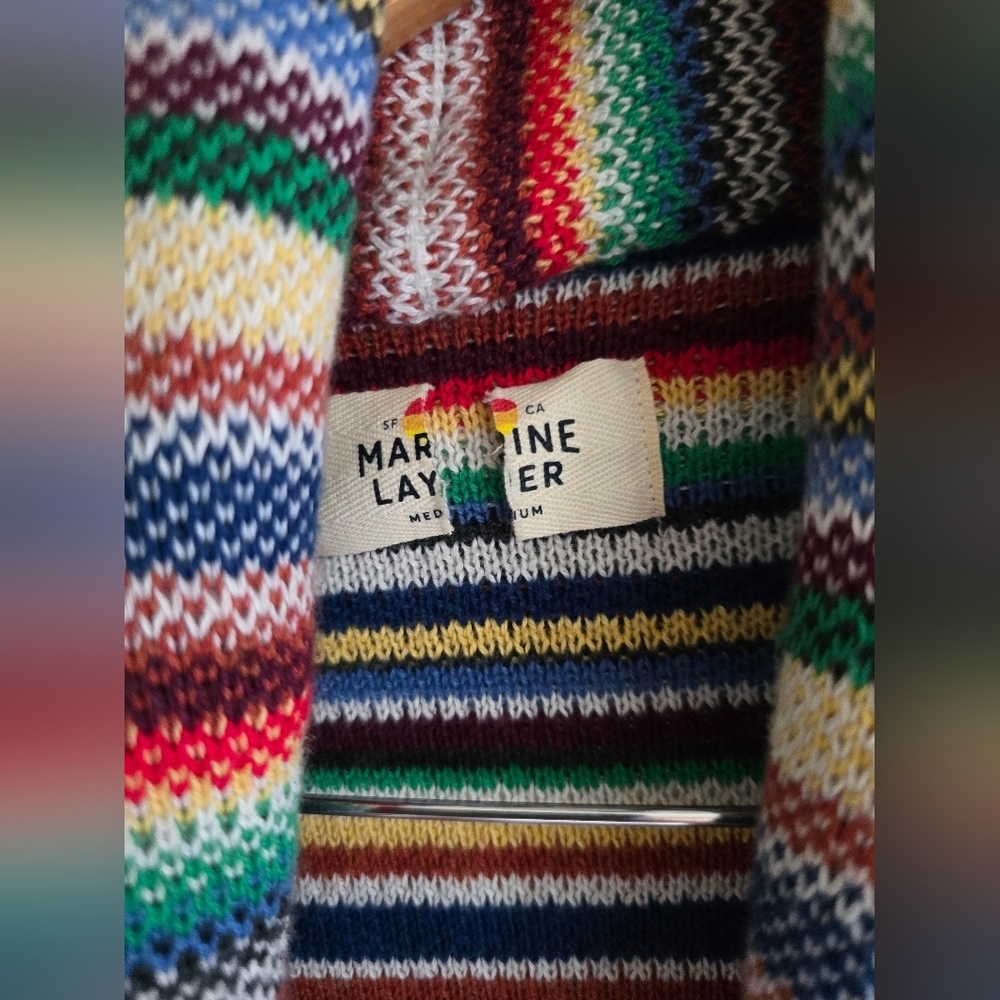 Marine Layer, Alamere, Long Fringe Cardigan, Multi Stripe, Size Medium - Picture 6 of 7